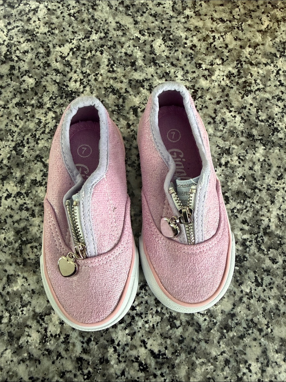 Girls Pink Slip-On Sneakers with Heart Zipper